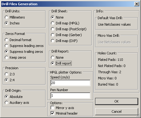 drill setup dialog box